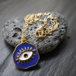 Anhänger Emaille „Blaues Auge“ mit goldener Kette